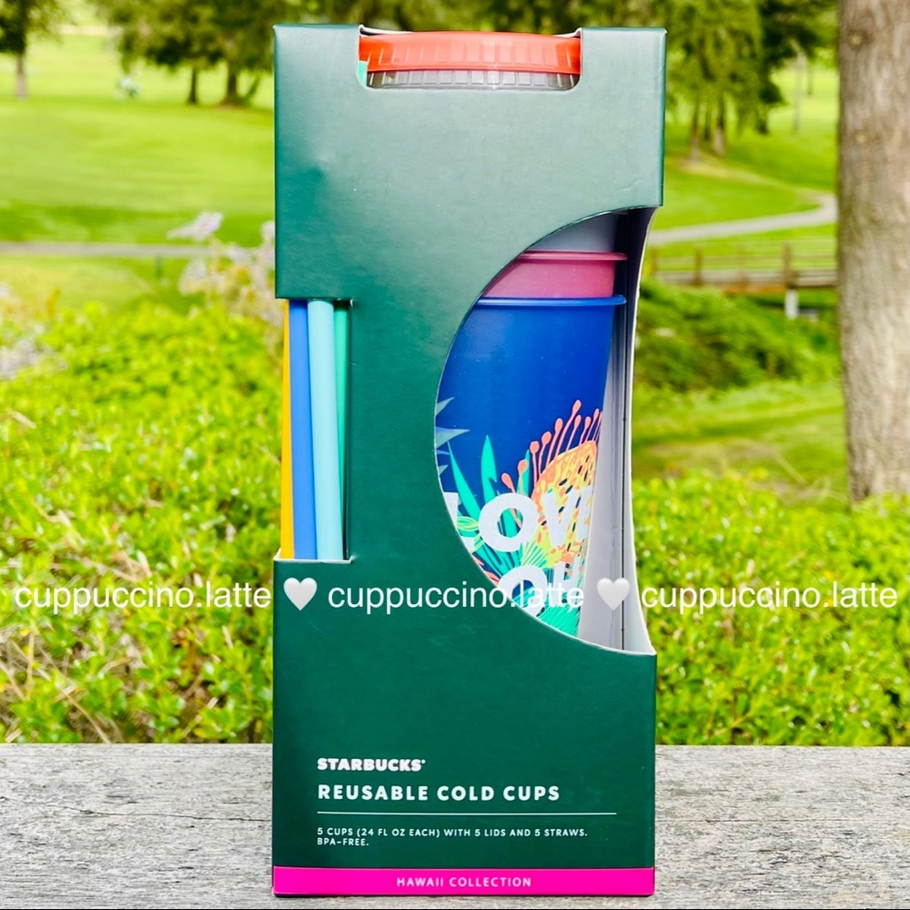 🌈NEW🌈Starbucks 2020 Hawaii Box of 5 Reusable Printed Cold Cups - Picture 10 of 11